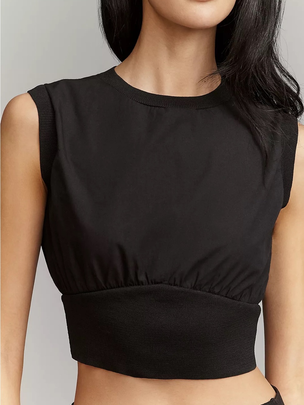 NWT Anthropologie Black Sleeveless Cotton Cropped Tank | XS | Cute and Comfy